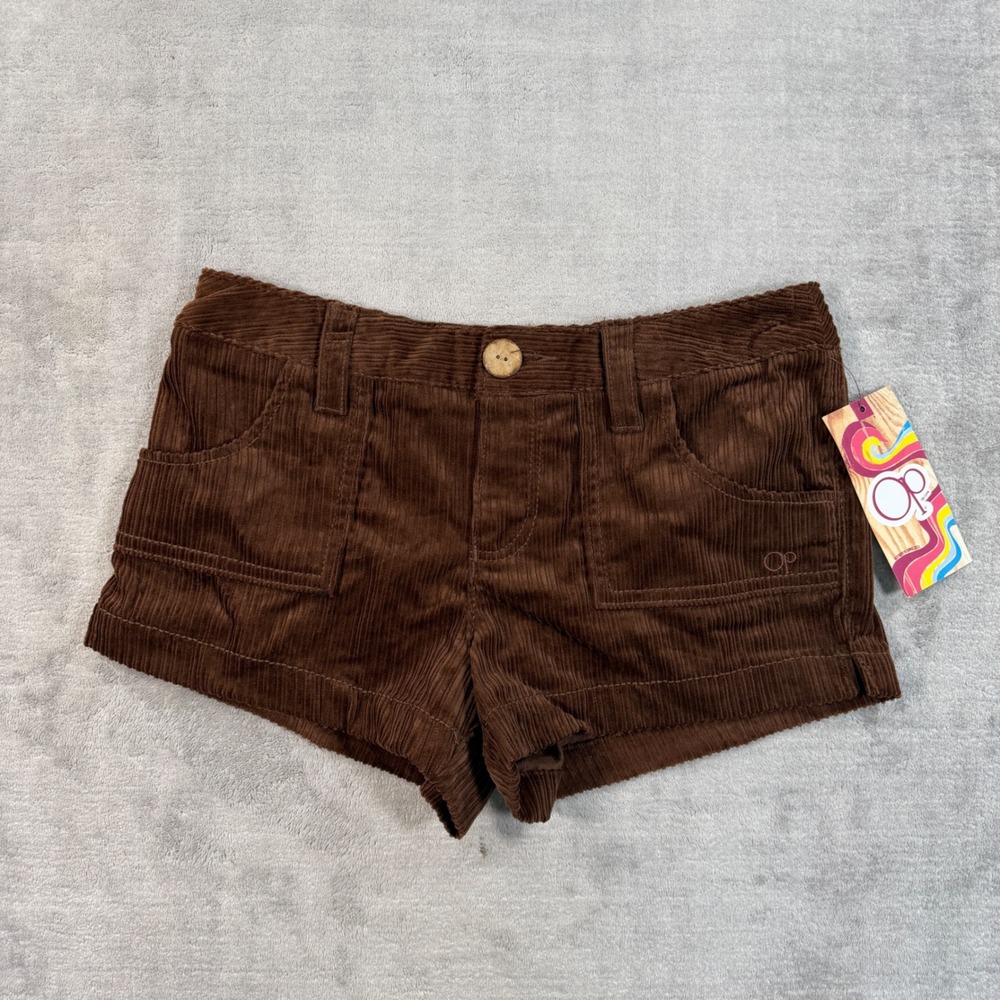 Ocean Pacific Shorts Women 9 Brown Corduroy Low Rise Patch Pockets Y2K Surf Mini